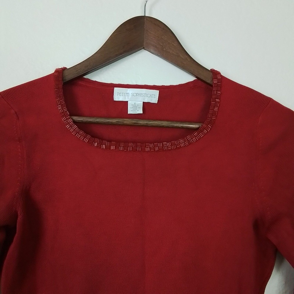 Y2k Petite Sophisticate Silk Blend Sweater SP Beaded Red‎ Long Sleeve Classic - Picture 6 of 12